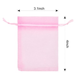 Staruby 100Pcs Sheer Organza Bags 3x4 Inches Drawstring Jewelry Mesh Pouches Wedding Party Christmas Festival Gift Candy Bags, Pink