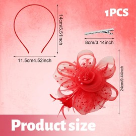 Red Fascinators for Women, Fascinators for Weddings, Tea Party, Weddings, Races, Special Occasions, Adjustable Headpiece with Ribbon & Pearl Accents ﻿