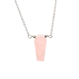 Rose Quartz Coffin Necklace, Healing Crystal Coffin Gemstone Pendant Necklaces, Natural Spiritual Reiki Stone Jewelry for Friends
