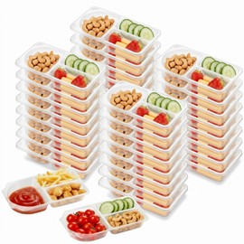 Blushtier 50 Sets 9 oz Reusable Snack Containers with Lids, 3 Compartment Snack Boxes for Lunch Packing, Condiments, Fruits, Sauces, Nuts, School Bento, Travel and Parties