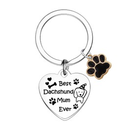 Yrerndre Best Dog Mum Keyring Dachshund Mum Gifts for Dachshund Lover Gift for Pet Lover Gift Cute Paw Keyring for Dog Owners Gift Pet Jewlery for Women Friend Christmas Birthday Present