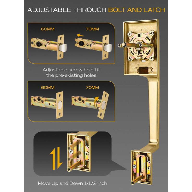 EHOMEWARE Double Front Door Handle Set, 1 Pack Satin Brass
