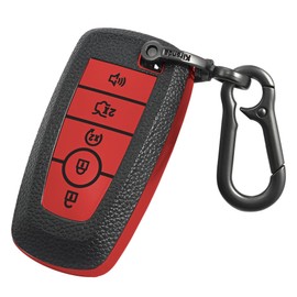 Yonmcfn for Ford Key fob Cover with Metal Keychain,Texture TPU 5 Buttons Key Shell,fit 2018-2023 Edge Explorer Expedition Fusion for Mustang Raptor Remote car Key(Red)