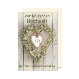 Wooden Wedding Greeting Card Wedding Anniversary Flower Wreath Appliqué Heart 16 x 11 cm