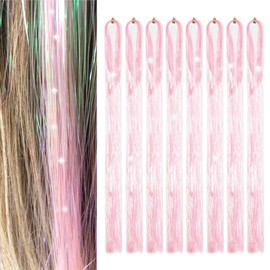 Hair Tinsel Egg pink 50inch 8packs 1600 Strands Glitter Tinsel Hair Extensions Highlights Sparkling Fairy Hair for Kids Women Girls(50 Inch,Egg pink)
