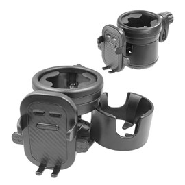 Drink holder with smartphone stand, 2 places, for strollers and bicycles (Black)