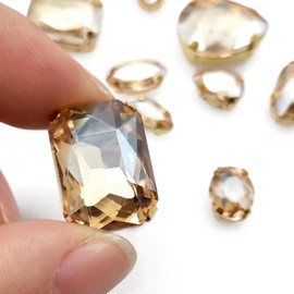 Rhinestones for Crafting, 50pcs Sew on Rhinestones Flatback Crystal Rhinestones Mixed Shapes with Metal Claw for Craft Clothes Jewelry Shoes Bags DIY Decoration (Champagne)