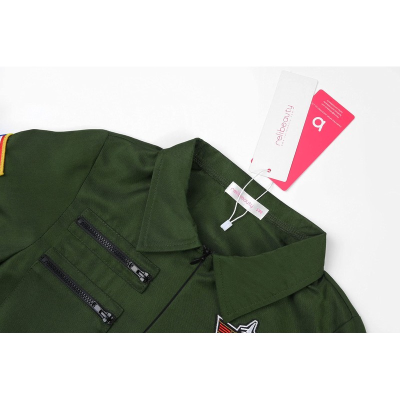 ReliBeauty Children's Pilot Costume, Fighter Jet Pilot Costume, Children, Green