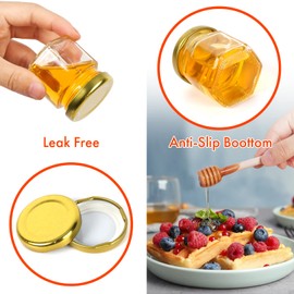 AuroTrends 1.5oz Mini Honey Jars with Dipper 30Pack, Glass Jars for Baby Shower Favors/Wedding Favors for Guests Bulk-Mini Canning Jars with Wooden Dippers/Bee Charms (1.5 fl.oz-30Pack)