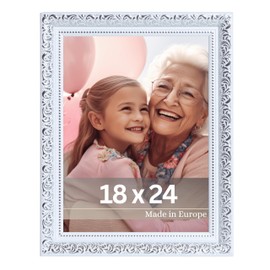 VictoR Vintage Picture Frame 'Rubens' in 18 x 24 cm White Silver, Frame Moulding: 30 x 20 mm, Real Glass, Baroque Picture Frame, Antique, Picture Frame 18 x 24 cm, Vintage