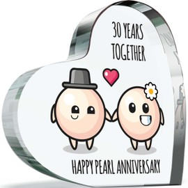 30th Anniversary Plaque Gifts for Wife Husband - Happy Pearl Anniversary - I Love You Romantic Acrylic Heart Gift For Women Men, 100mm x 100mm Present For Couples Thirtieth Wedding Anniversaries