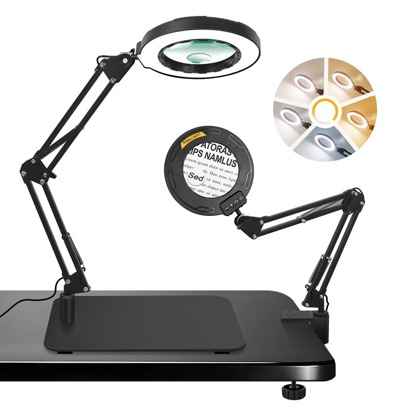 Magnifying Glass with Light and Stand 12X 20X Desktop Magnifier
