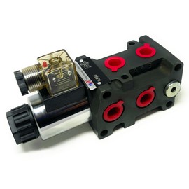 Hydraulic Solenoid Flow Diverter Valve, Stackable Circuit Selector, 6-Port 2-Position 50-LPM 25-MPa (G 1/2, 12V DC)