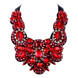 Flyonce Ruby Color Rhinestone Crystal Bib Chunky Collar Statement Necklace for Women Costume Jewelry
