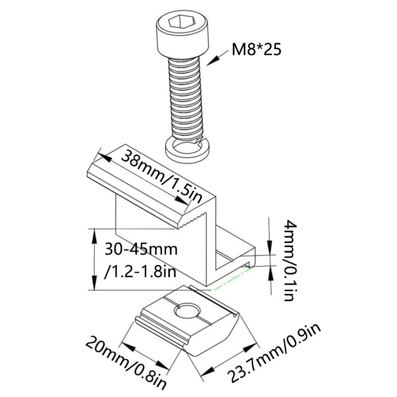 Solar Panel Mount End Clamp Kit, 4 Pieces Solar Panel