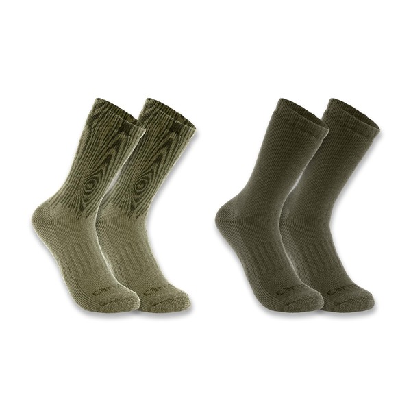 Carhartt Men's SC9602M Midweight Synthetic-Wool Blend Woodgrain Crew Sock 2-Pack