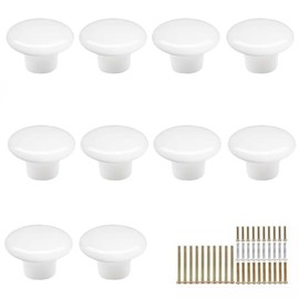 10 Pack White Ceramic Cabinet Knobs Vintage Round Drawer Cupboard Dresser Wardrobe Closet Door Knobs Pull Handles Kitchen Cabinet Knobs with Long Short Screws