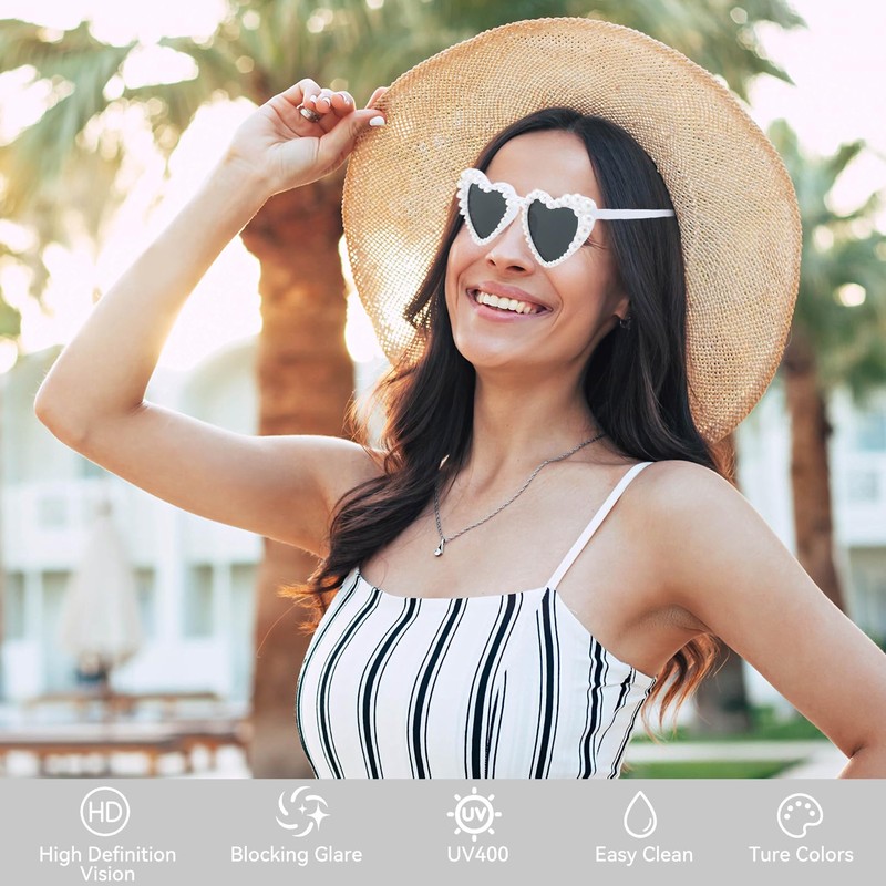 BinXiaoQin 1 Piece Heart Sunglasses, White