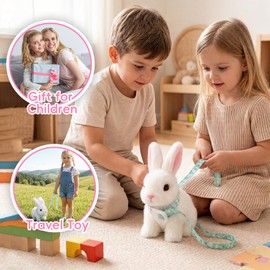 hehred Bunny Toys for Kids with Carrot, Interactive Plush Bunny Toy with Sounds, Electronic Walking Jumping Spotted Rabbit for Easter Christmas or Birthday Gifts, White