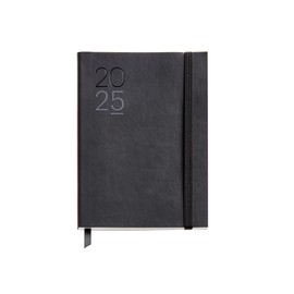 Miquelrius - 2025 Diary, Yearly Diary 122 x 168 mm, Day Page Agenda, Flexible Cover with Stitched Leather, 80 g/m² Paper, Spanish, English and Portuguese, Black