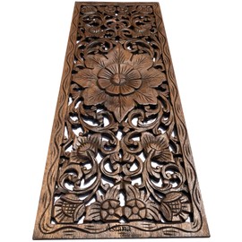 Asiana Home Decor Large Carved Wood Wall Panel. Floral Wood Carved Wall Decor. Size 35.5"x13.5"x0.5" (Brown-Teak)