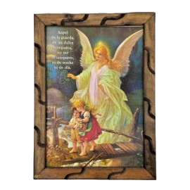 ÁNGEL DE MI GUARDA CON ORACION IMAGEN  CUADRO RUSTICO 13”X18”,New
