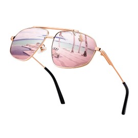 FEISEDY Vintage 70s Glasses Polarised Men Women Sunglasses with Metal Frame and UV400 Protection B2364, Rose Gold