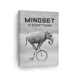 Smile Art Design Mindset is EverytingBlack and White Elephant Riding Circus Bike Motivational Wall Art Canvas Print Inspirational Entrepreneur Quote Office Living Room Decor Gift Ready to Hang 12x8