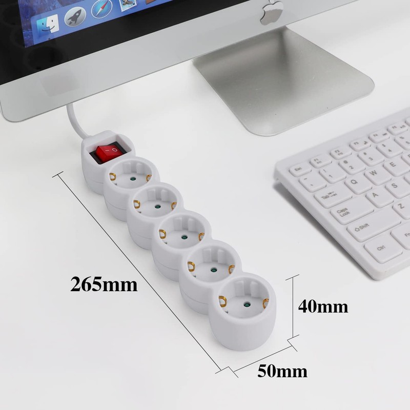 EXTRASTAR 5M Long Power Strip with 5 Sockets and Switch