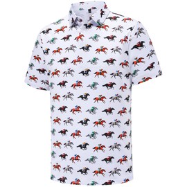 Men's Golf Polo Shirts Funny Golf Shirts for Men Performance Moisture Wicking Quick Dry Athletic Short Sleeve Shirts Horse Race White
