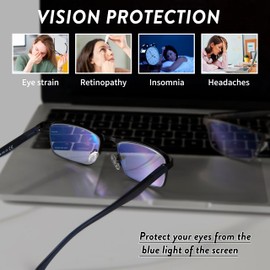 2 Pack Progressive Multifocus Reading Glasses Men - Metal Frame Blue Light Blocking Anti Eye Strain Computer Readers No-Line Bifocal Readers Eyeglasses,1.5x