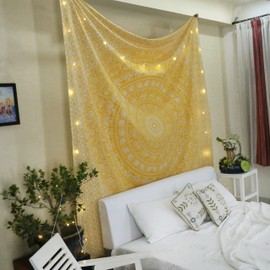 Craft Trade Mandala Tapestry for Bedroom - Aesthetic Mandala Wall Hanging Indian Hippie Boho Wall Decor Living Room Tapestries - Yellow - 84x90 Inches