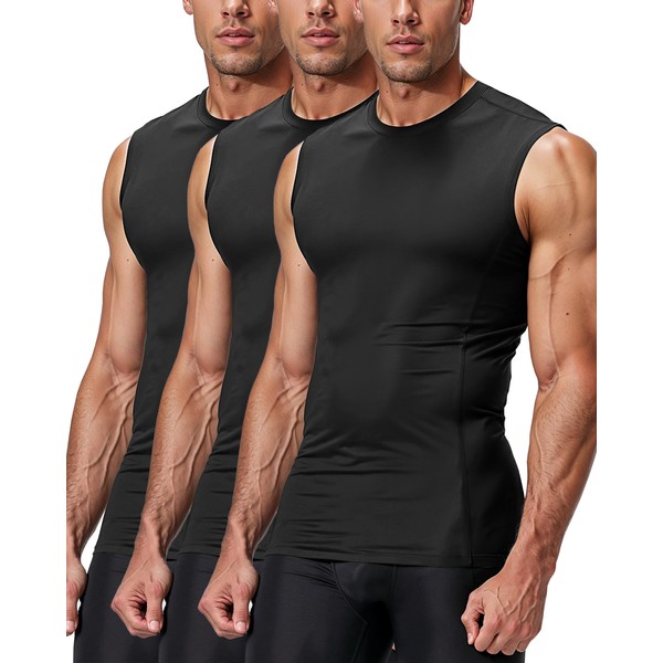 DRSKIN 3 Pack Men's Compression Shirts Sleeveless Tank Top Athletic