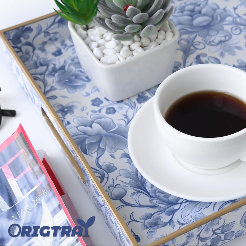 ORIGTRAY Serving Tray with Handles, Rectangular Plastic Tray 15.75x11.81 Inch,
