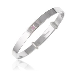 Designer Inspirations Boutique 6MM Wide Pink Cubic Zirconia (CZ) Set Expanding/Expandable/Adjustable Bangle Bracelet for Baby/Child/Children - 925 Sterling Silver - Size: BABY (Small)