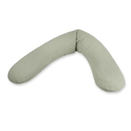 Theraline Replacement Cover for the Original Pregnancy Pillow and Nursing Pillow, Nursing Pillow Cover 190 cm, Muslin Made of 100% Cotton, Colour: Sage