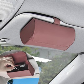 Sunglasses Holder for Car Sun Visor, Car Eyeglass Holder, Leather Auto Eyeglasses Storage Case with Hidden Magnetic Closure, Vehicle Visor Accessories Protective Glasses Organizer Box for Woman Man