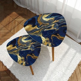 DQWIJAKX91 Small Coffee Nesting Table Luxury Blue Marble Gold Abstract Texture Indigo Ocean Blue marbling Modern Minimalist Side Table Triangle End Tea Table Center Table Set of 2Living Room Bedroom