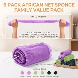 Esponja de red africana, paquete de 6 unidades, larga, multicolor, exfoliante corporal.