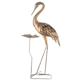 giole 42'' Heron Garden Statue for Outside, Crane Outdoor Statue & Sculpture with Lotus Leaf, Metal Heron Yard Art Decor for Garden, Yard, Lawn, Pond (Gold & Blue)
