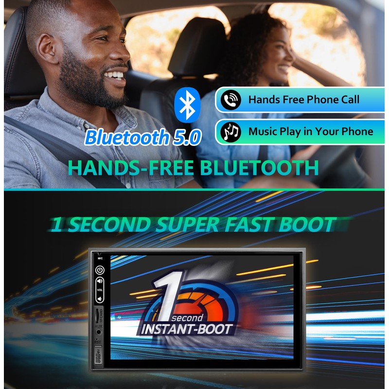 Double Din Car Stereo Compatible with Wireless Apple Carplay, Android