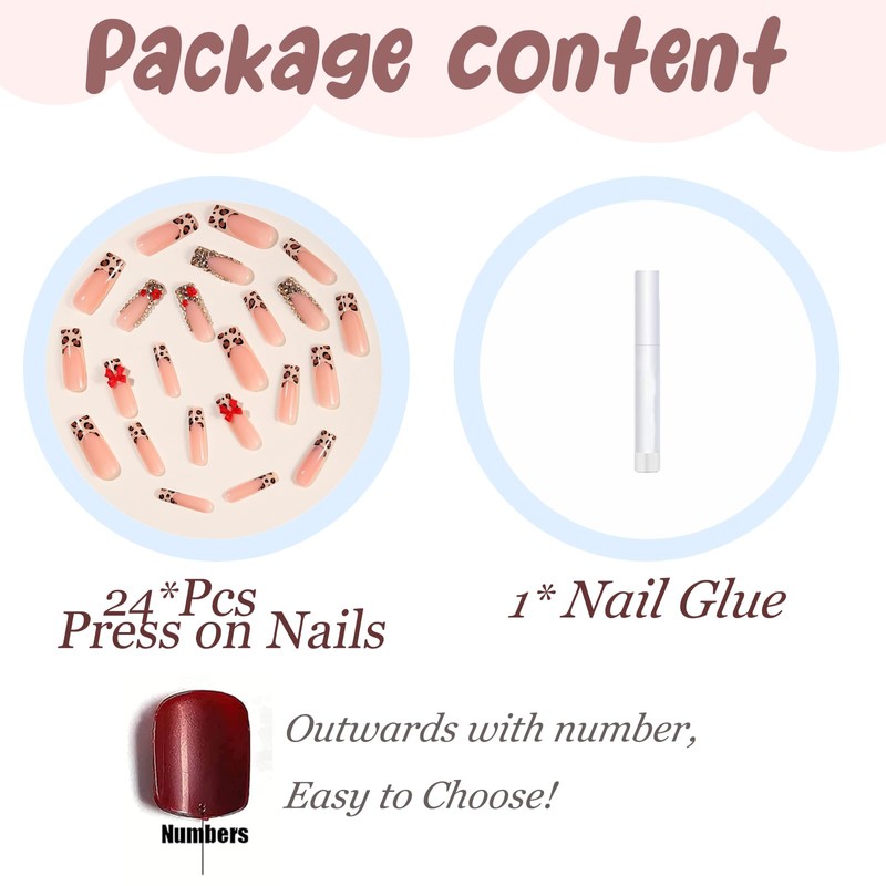 BABALAL French Tip Press on Nails Long Square Fake Nails