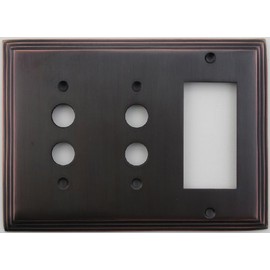 Classic Accents Deco Antique Copper 3 Gang Wall Plate - 2 Push Button Light Switch Openings 1 GFI/Rocker Opening