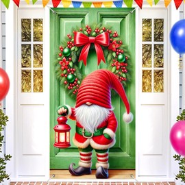 BlissYard Christmas Door Cover Gnome Doors Banners 71x35 Inch Festive Winter Holiday Doors Banner Front Decoration Welcome Christmas Winter Doors Banners Festive Holiday Door Cover