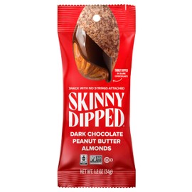 SkinnyDipped Dark Chocolate Peanut Butter Almonds, Healthy Snack, Plant Protein, Gluten Free, 1.2 Ounce Bags (Pack of 15)