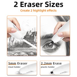 ZMOL Electric Eraser for Artists, Rechargeable Electric Eraser Kit, 140 Refills, Automatic Portable Eraser for Precise Drawing, Battery Operated Pencil Eraser for Sketch Pencil, Crafts（White）