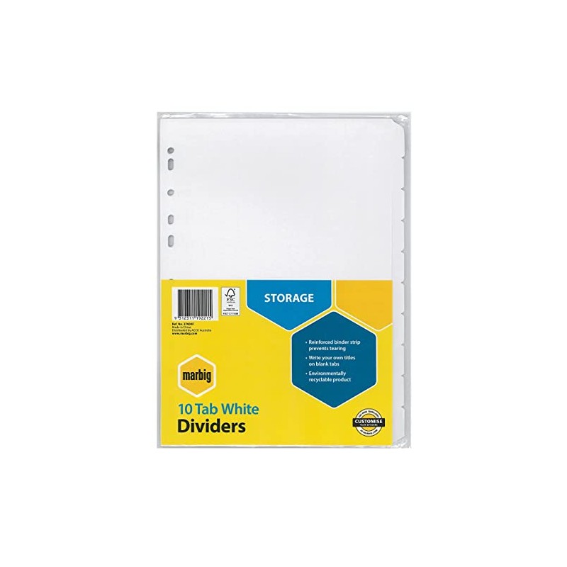 Marbig Indices & Dividers 10 Tab Manilla A4 White