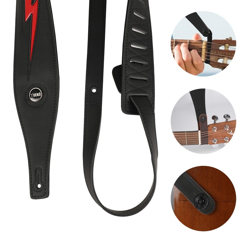 YUEKO Cool Lightning Pattern Flame Guitar Strap for Electric Guitar