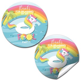 Unicorn Pool Party Birthday Party Thank You Sticker Labels, 40 2" Party Circle Stickers by AmandaCreation, Great for Party Favors, Envelope Seals & Goodie Bags