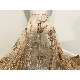 wowfabric4less123 Gold Sequin Embroidered Lace fabric 50” Width 1 Yard